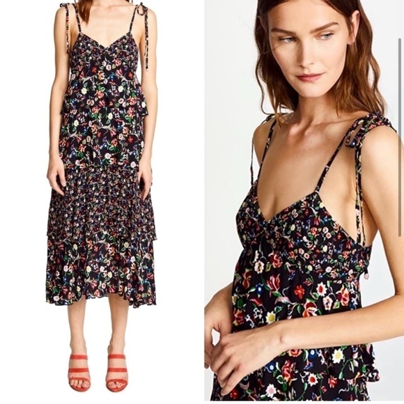 Club Monaco Dresses & Skirts - Club Monaco Suukyi Dress Floral Tiered Ruffle Size 10 Party NWOT V Neck spring‍